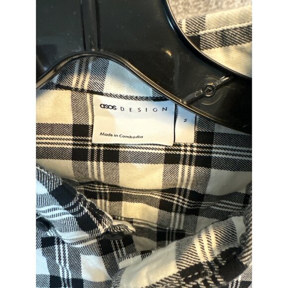 ASOS Design Mens Black & White Plaid Button-Up Shirt Size M - Picture 2 of 3